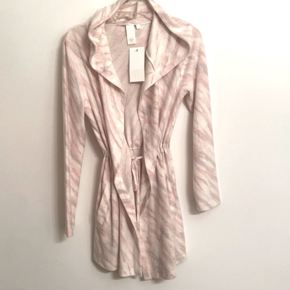 ADY P Women’s Pink Marble Tie Dye Soft Robe Hood Drawstring Nordstrom Small NEW